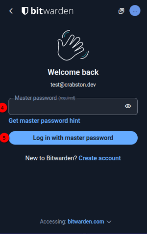 Anmeldeseite in einer Bitwarden App mit Master Passwort